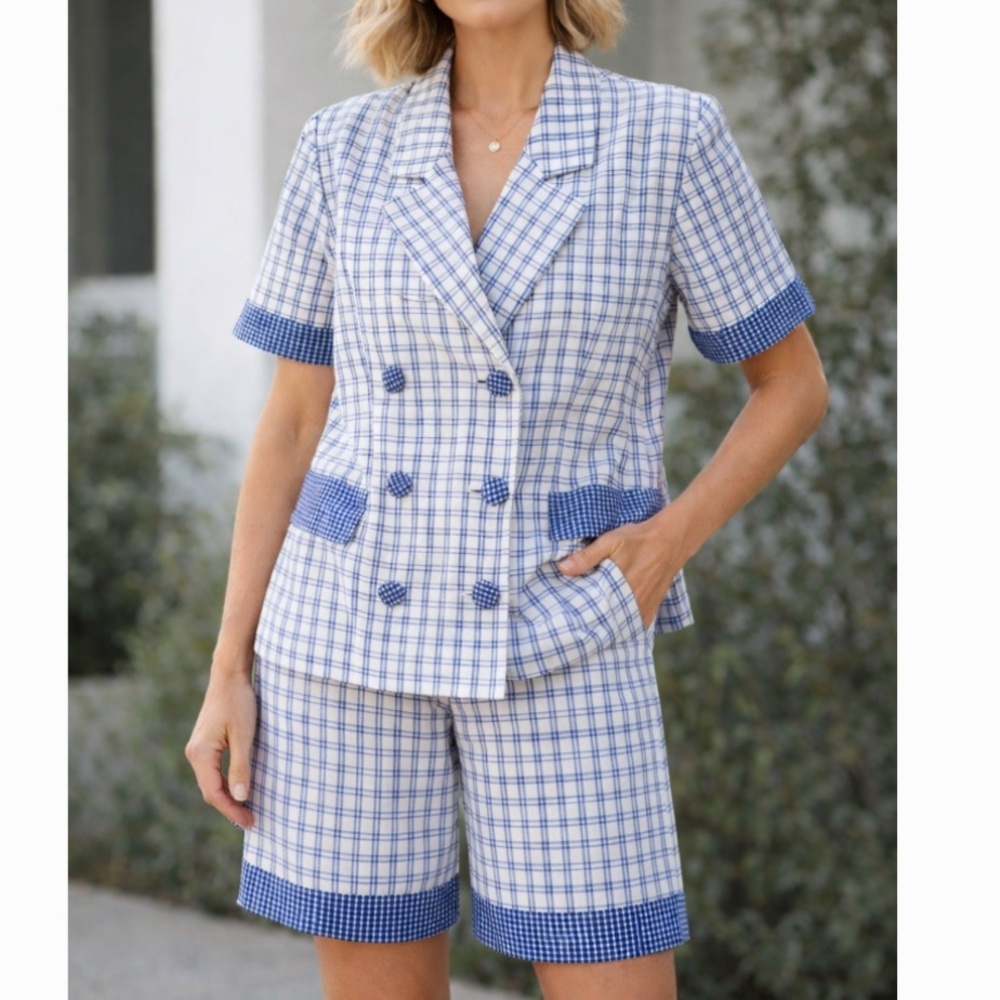 Vintage 1980’s Appraisal Blue and White Checkered Short Suit Set